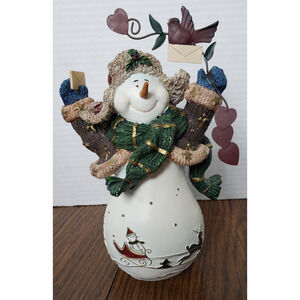 Winter Snow Pals Snowman In Brown Sweater Hearts Christmas Ceramic Figurine
